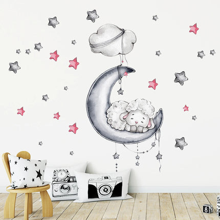 1Pc Cartoon Cute Star Moon Sleep Sheep Wall Stickers Kids Room Decoration Bedroom Child Home Decor for House Living Room DIY