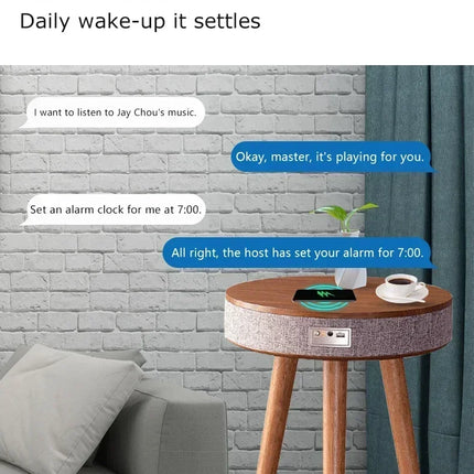 Wooden Coffee Table Portable Bluetooth Speaker Smart Speaker Tripod Table 9000 MAh with Wireless Charger and USB Charging Stand