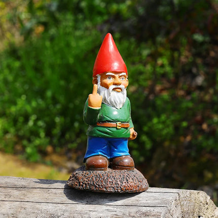 Middle Finger White Beard Dwarf Ornament Gnome Statue Ornament 5.9in Tall Middle Fingler Lawn Statue Figurine Lawn Garden Decor