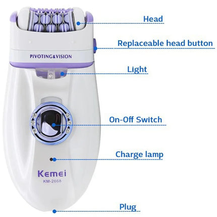 Kemei KM-2668 Lady Body Facial Epilator Rechargeable Shaver Shaving Women Hair Remover Electric Body Depilation Machine