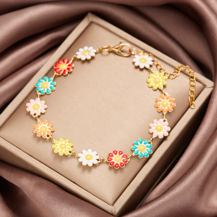 Exquisite Colorful Daisy Flower Bracelet for Women Boho Crystal Butterfly Zircon Sweet Flower Metal Chain Bracelet Party Jewelry