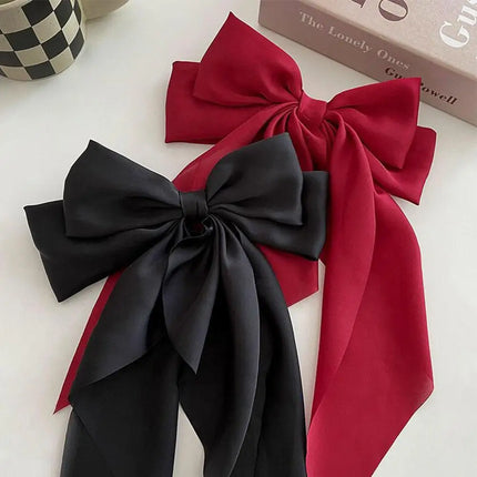 Women Large Bow Ribbon Hairpin Summer Chiffon Big Bowknot Stain Bow Barrettes Women Solid Color Ponytail Clip Hair Accessories