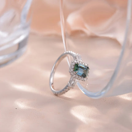 5*7mm Emerald-Cut Green Moissanite Solitaire Ring - Exquisite 18K Gold Plated, Elegant, 925 Silver Band