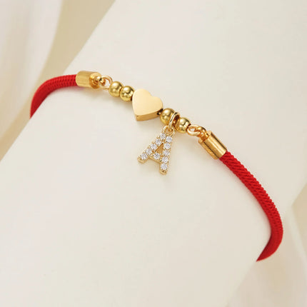 New Stainless Steel Gold Color Heart A-Z Initial Letter Bracelet Men Luck Red Rope Charm Bracelet For Women Men Jewelry Gift