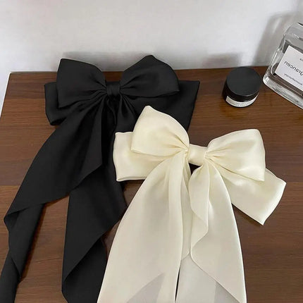 Elegant Soft Large Bow Ribbon Hair Clip Fashion Solid Satin Hairpin Hair Headbands Accessories Girls Spring Clip Ponytail S R1T0