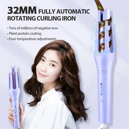 Tinsol 2 in 1 Automatic Hair Curler 32MM Auto Rotating Ceramic Hair Roller Professional Curling Iron Curling Wand Hair Waver