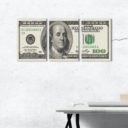 3 Panels 100 Bill Dollar Cash Collection Canvas Wall Art for Living Room Wall Decor Canvas Painting Posters for Home Decor