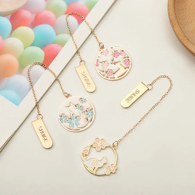 Metal Cherry Blossom Bookmark Student Book Clip Page Sign Alloy Pendant Hanger Accessories Stationery Gifts School Supplies New