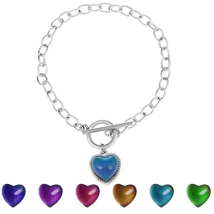 Mood Bracelet Peach Heart Love Pendant Bracelets Temperature Control Color Change Necklace Stainless Steel Chain Jewellery Women