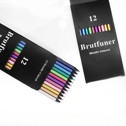 12 Color Metallic Colored Pencils Drawing Sketching Set Coloring Colour Pencils Profession Art Supplies For Artist