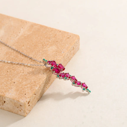 GEM'S BALLET Birthstone Handmade Boho Necklace Lab Created Ruby Gemstone Statement Pendant Necklace in Sterling Silver