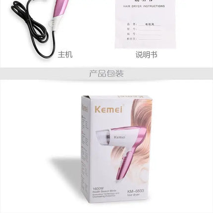 kemei hair dryer KM-6833 foldable hair dryer for student and travel