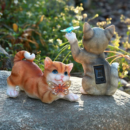 Solar Garden Lawn Animal Sculpture Luminous Resin Yard Cat Art Statue Ornaments Handicraft Home Decor for Room Office Study