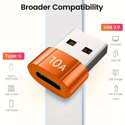 10A OTG Type C Female to USB A Male USB 3.0 to Type-C Converter  Fast Charging Data Adapter for Laptop Xiaomi Samsung Oneplus