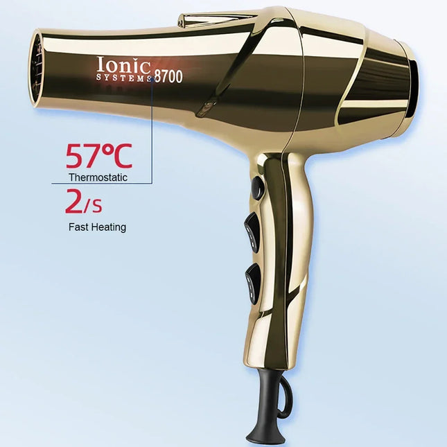 2200W Professional Hair Dryer Gold-plated Blowdryer for Salon High Speeds Strong Winds Powerful Wind 6 Gears Low Noise Blower