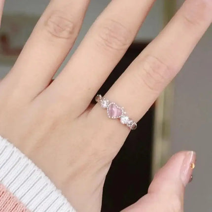 2023 Trend Pink Love Heart Crystal Rings for Women Kpop Love Zircon Open Ring Irregular Grunge Aesthetic Egirl Rings Jewelry