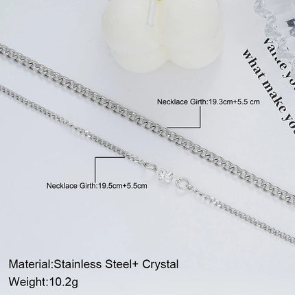 2PCS Simple Fashion Stainless Steel Bracelet Set for Couple Unisex Women Men Lover Crystal Heart Silvery Chain Bracelets Jewelry