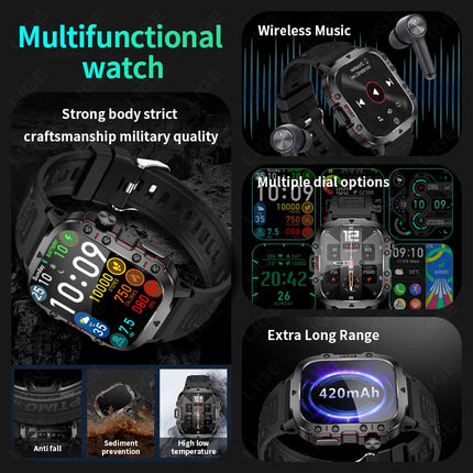 LIGE Outdoor Smart Watch Men 2.01" Screen 3AT Waterproof Watches Bluetooth Call Ai Voice Sport Smartwatch For Android Xiaomi IOS