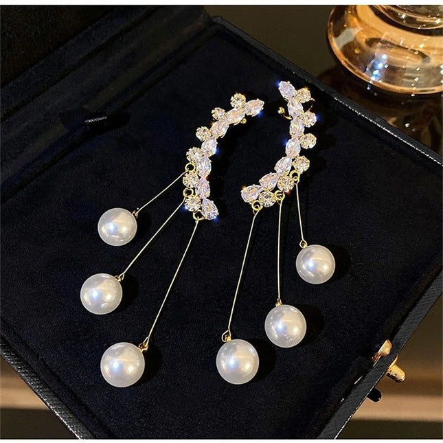 Korean Fashion Tassels Pearl Dangle Earrings for Women Creative New Personality Design Zircon Earring Wedding Party Jewelry Gift