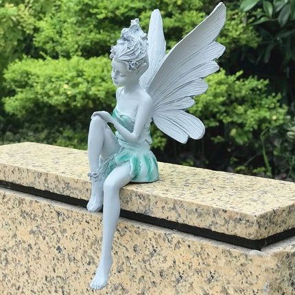 Flower Fairy Statue Ornament Figurines With Wings Outdoor Garden Resin Craft Landscaping Yard Decoration