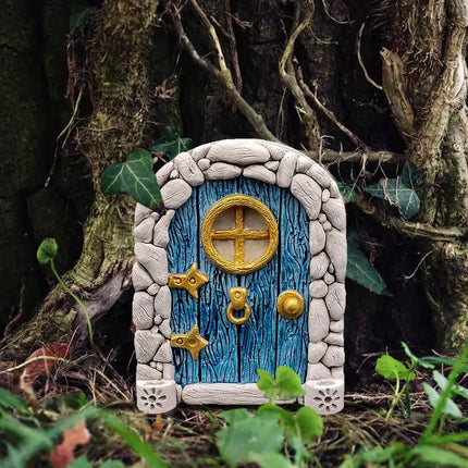 RYRA Fairy Gnome Door Figurines Elf Home Wooden Fairy Garden Window Door Art Tree Sculpture Statues Ornament Outdoor Decoration