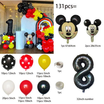 131pcs Disney Balloon Set Mickey Minnie Head Aluminum Balon 32 Inch Black Digital Ballon Baby Shower Happy Birthday Decoations