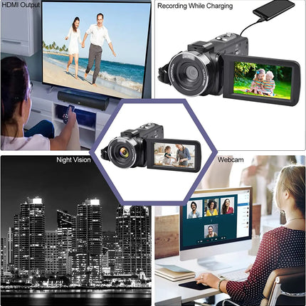 Full HD 8k Professional Video Camera 48MP WiFi Camcorder Digital 16X Zoom Streaming Auto Focus Cam