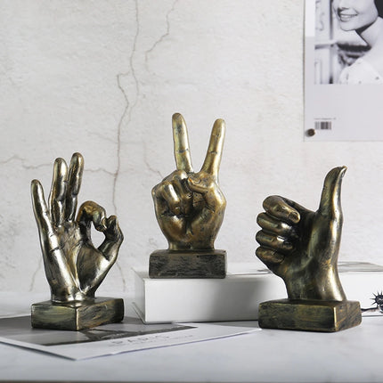 Finger Sculpture Hand Finger Gesture Desk Statue Creative Home Living Room Cabinet Shelf Decoration Victory OK Thumbs up Gesture