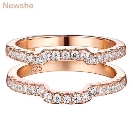 Newshe Multi Gold Square Hollow Guard Band Wedding Rings Enhancers for Women AAAAA CZ Anniversary Gift 925 Silver Jewelry