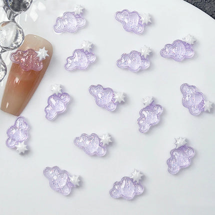 50pcs Purple Clear Cloud Nail Art Charm 3D Lovely Moon Pointed Star Moon Cloud Nail Decoration DIY Kawaii Nail Accessories