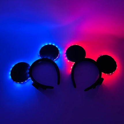 Colorful LED Mouse Ears Headband Black Ears Headbands for Kids and Adults - Cosplay Costume Mouse Themed Birthday Party Supplies