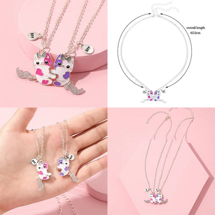 2Pcs/set Cute Cartoon Cat Shape Pendant Chain Best Friends Necklace BFF Friendship Children's Jewelry Gift for Girls