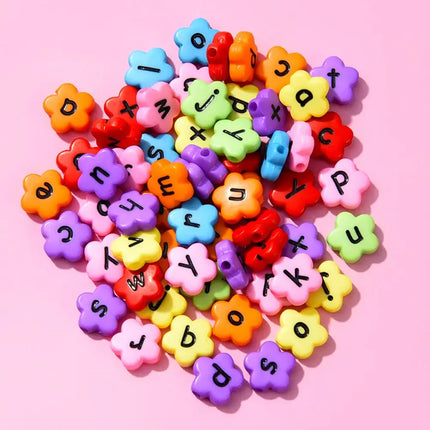 100pcs/bag Alphabet Letter Flower Beads for Jewelry Making Bracelet Necklace Beads DIY Loose Spacer Beads Stress Relief Toy