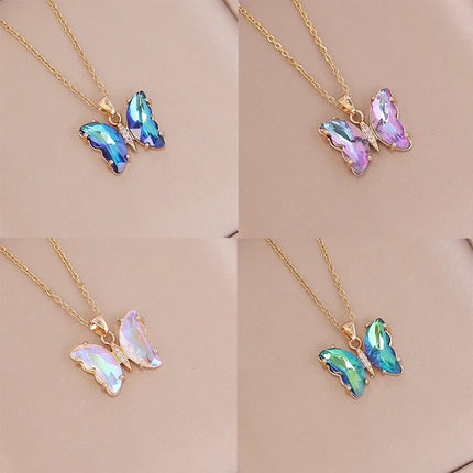 Female Bling Gradient Butterfly Pendant Necklace For Women 2023 Trending Gold Color O-Chain Y2K Sweet Choker Necklace Party Gift