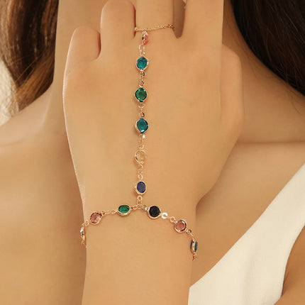 QIMING Colorful Zircon Crystal Link Chain Wrist Bracelet For Women Statement Finger Ring Bracelets Trend Aesthetic Jewelry