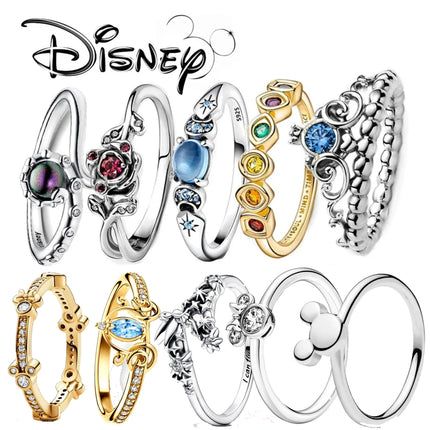 925 Sterling Silver MINISO Disney Mickey Minnie Princess  Cinderella's Carriage Rings Original Valentine's Day Jewelry Gift