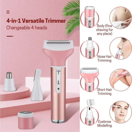 Kemei 4in1 Women Electric Shaver Facial Body Trimmer Beard Eyebrow Nose Ear Lady hair removal Bikini Ball Groin Rechargeable Set