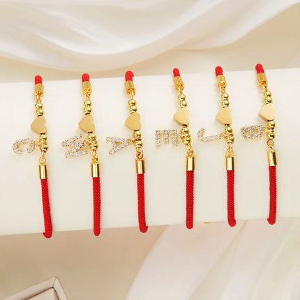 New Stainless Steel Gold Color Heart A-Z Initial Letter Bracelet Men Luck Red Rope Charm Bracelet For Women Men Jewelry Gift