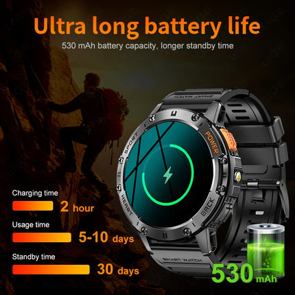 LIGE Outdoor Smartwatch Men 1.43" AMOLED HD Screen 530mAh Battery Sports Fitness Tracker Bluetooth Call LED Lighting Smart Watch