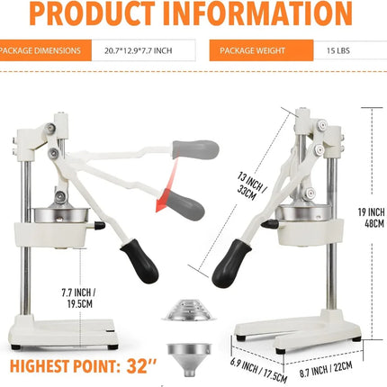 Commercial Heavy Duty Cast Iron Hand Press Manual Orange Citrus Lemon Lime Grapefruit Pomegranate Fruit Juice Squeezer Machine