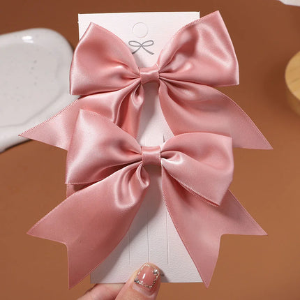 2pcs/set Solid Color Ribbon Grosgrain Bows Hair Clip for Kids Girls Hairpins Barrettes Handmade Baby Headwear Hair Accessories