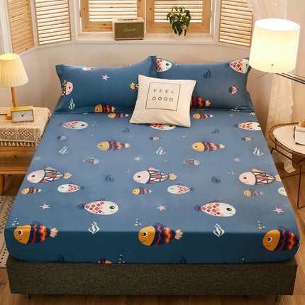 Bonenjoy 1Pc Waterproof Fitted Sheet With Elastic Cartoon Style Cute Dinosaur Print Bed Sheet for Kid Queen King Size couvre lit