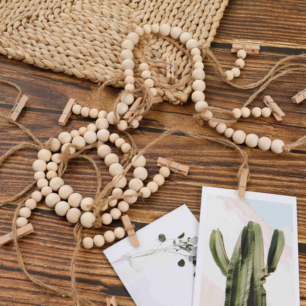 Wooden Beads Photo Garland Banner Wedding Decoration For Home Living Room Decoration Wall Hanging Photo Display Rustic Decor