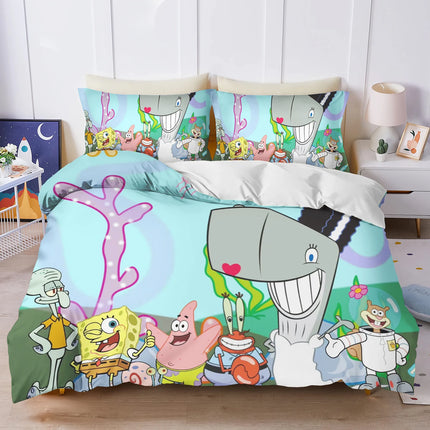 Spongebob Twin Bedding Set Cute Printed Cartoon Quilt Cover Duvet Cover Comforter Sets Queen