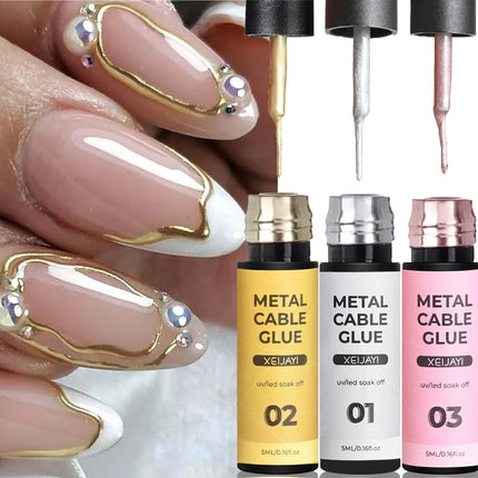 5ml Metallic Painting Nail Gel Liner Polish Build in Thin Brush Soak off UV/LED Gel Polish Bright Mirror Glossy Nail Drawing Gel