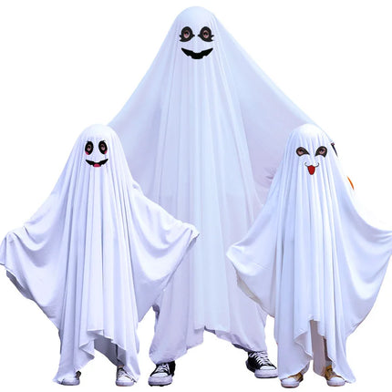 Cute Kids Adult Halloween Ghost Horror Cloak Capes Anime No Face Cosplay Costumes White Treating Tassels Cloak Unisex Full Set