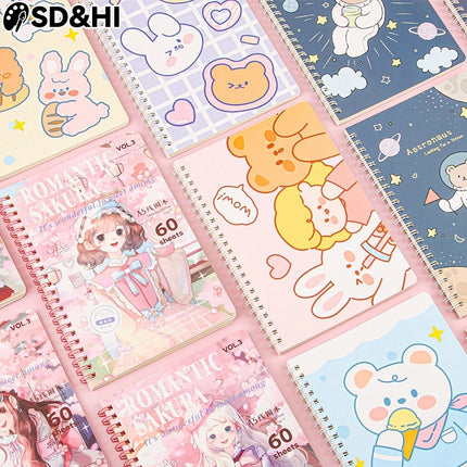 A5 1Pcs Binder Spiral Coil Book Cute Cartoon 60Sheet Thicken Notepad Notebook Student Learning Korean Stationery School Supplies