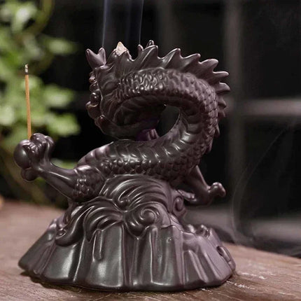 Home Decor 7-Color Change Incense Burner Handmade Ceramic Dragon Backflow Incense Burner Creative Smoke Waterfall Incense Holder