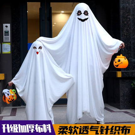 Cute Kids Adult Halloween Ghost Horror Cloak Capes Anime No Face Cosplay Costumes White Treating Tassels Cloak Unisex Full Set