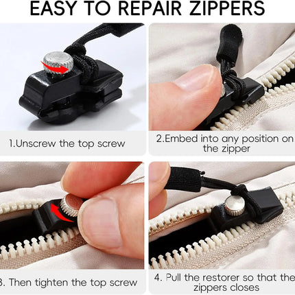 Universal Zipper Repair Kit Quick Instant Detachable Zipper Head Replacement Zipper Slider Pull for Jacket Bags Coat Free Sewing